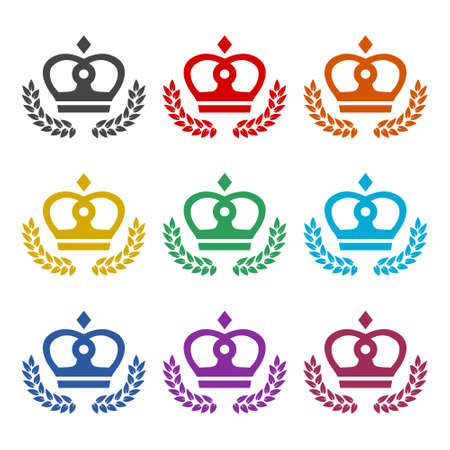 Laurel Wreath with crown Icon, color setのイラスト素材