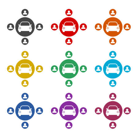 Share a car icon, color setのイラスト素材