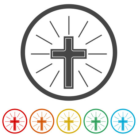 Christian cross ring icon, color setのイラスト素材