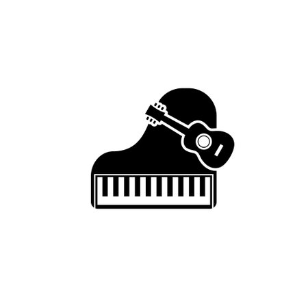 Classic Guitar and piano keyboard silhouette design element isolated on white backgroundのイラスト素材