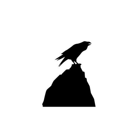 Raven sitting on a stone icon isolated on white backgroundのイラスト素材