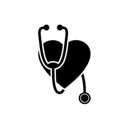 Stethoscope and heart symbol. Listening heartbeat icon isolated on white backgroundのイラスト素材