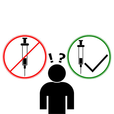 Vaccination debate concept. Vaccine yes or no icon isolated on white backgroundのイラスト素材
