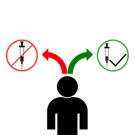 Vaccination debate concept. Vaccine yes or no icon isolated on white backgroundのイラスト素材