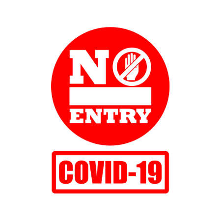 No entry Stop icon with alert hand, warning covid 19 symbol isolated on white backgroundのイラスト素材