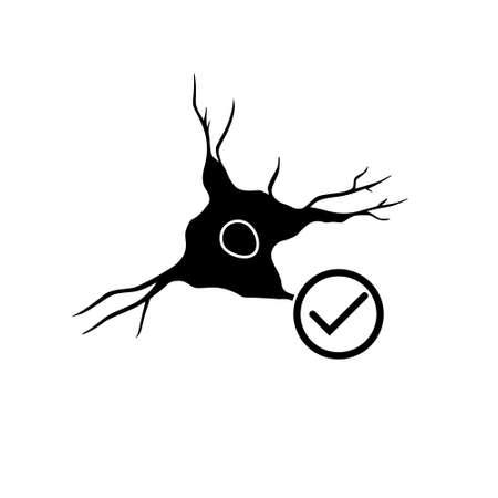 Neuron with check mark icon. Healthy neural tissue icon isolated on white backgroundのイラスト素材