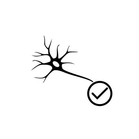 Neuron with check mark icon. Healthy neural tissue icon isolated on white backgroundのイラスト素材