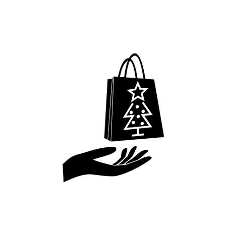 Hand offering Christmas Shopping bag icon isolated on white background. Christmas sale designのイラスト素材