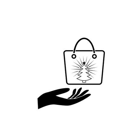 Hand offering Christmas Shopping bag icon isolated on white background. Christmas sale designのイラスト素材