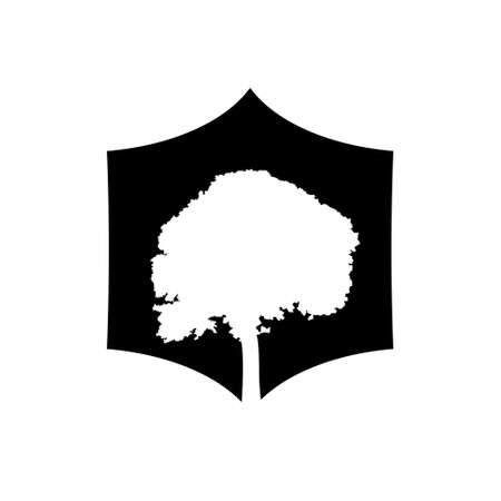 Tree logo design with shield concept design isolated on white backgroundのイラスト素材
