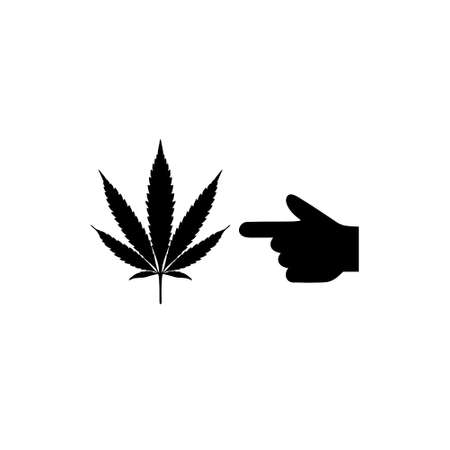 Pointing finger hand with a marijuana leaf icon isolated on white backgroundのイラスト素材
