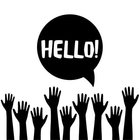 Hello Speech Bubble with hands icon isolated on white backgroundのイラスト素材