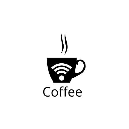 Cup of coffee shop with free wifi zone icon isolated on white backgroundのイラスト素材