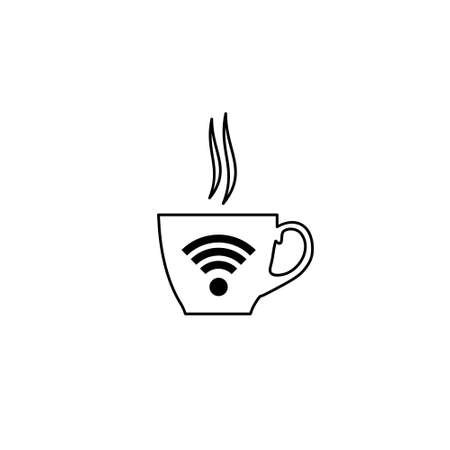 Cup of coffee shop with free wifi zone icon isolated on white backgroundのイラスト素材