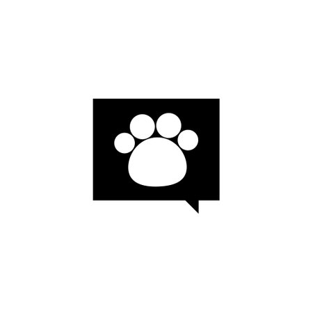 Veterinary clinic bubble sign. Dog paw speech bubble symbol isolated on white backgroundのイラスト素材