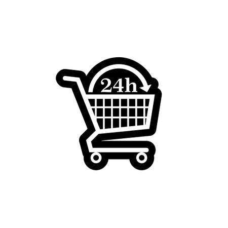 24h Shopping Cart icon isolated on white backgroundのイラスト素材