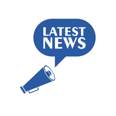 Latest news symbol. Megaphone banner with chat bubble isolated on white backgroundのイラスト素材