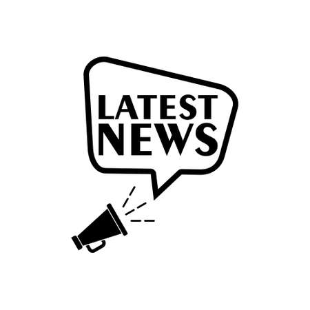 Latest news symbol. Megaphone banner with chat bubble isolated on white backgroundのイラスト素材
