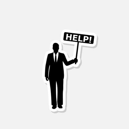 Business man holding help sign stickerのイラスト素材