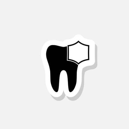 Tooth with shield icon isolated on white and black backgroundのイラスト素材