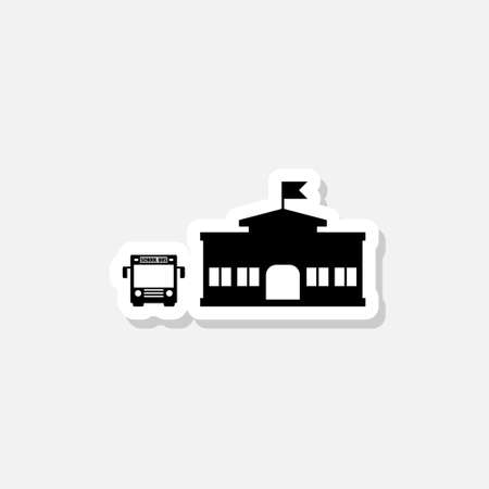 School and school bus sticker icon isolated on white backgroundのイラスト素材