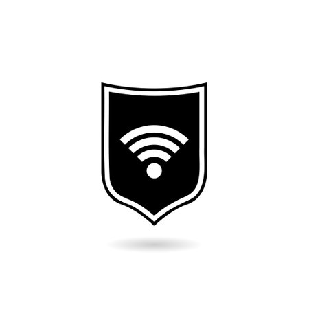 Shield with WiFi wireless internet network symbol icon with shadowのイラスト素材