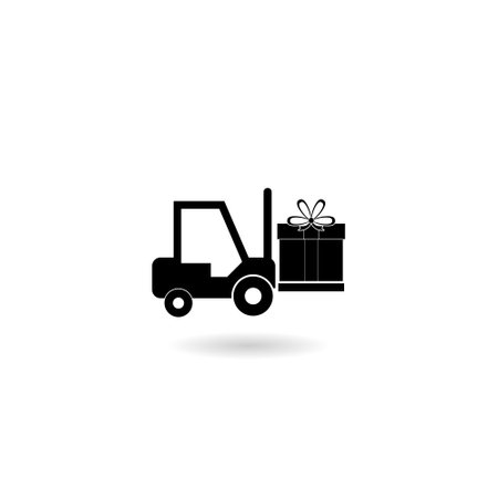 Forklift with big gift box icon with shadowのイラスト素材