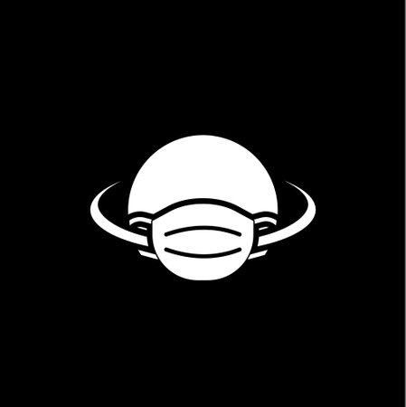 Earth globe with medical mask icon isolated on dark backgroundのイラスト素材