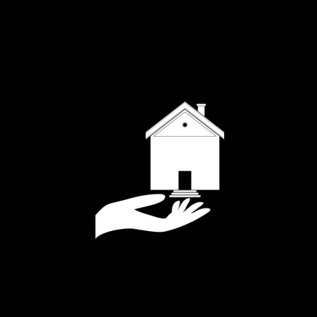 Open hand with house glyph icon isolated on dark backgroundのイラスト素材