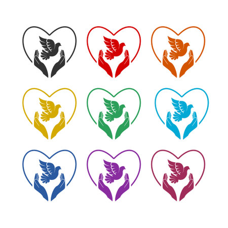 Doves with heart icon on white background color setのイラスト素材