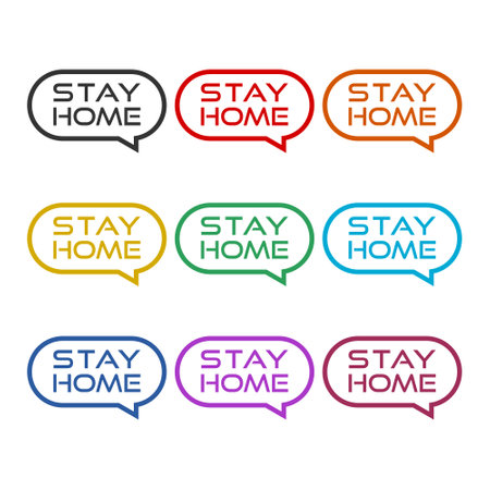 Stay home Speech bubble icon isolated on white background color setのイラスト素材