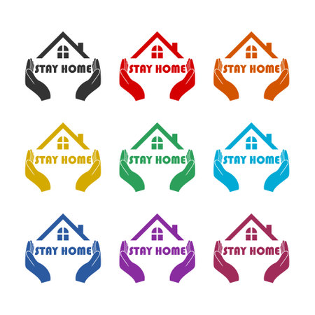 Stay at home icon isolated on white background color setのイラスト素材