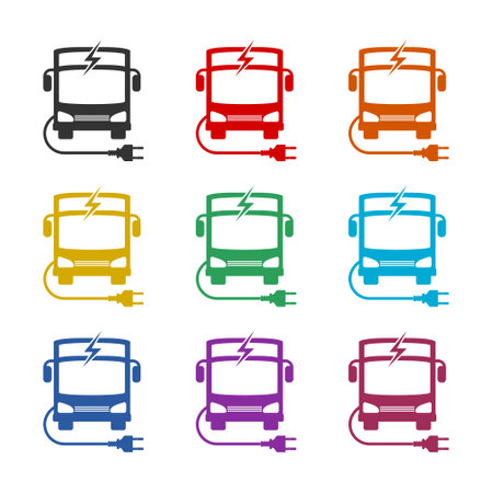 Electric bus icon isolated on white background color setのイラスト素材