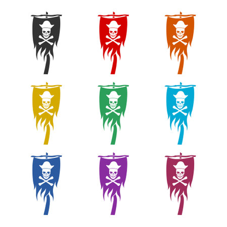 Pirate Flag glyph icon isolated on white background color setのイラスト素材