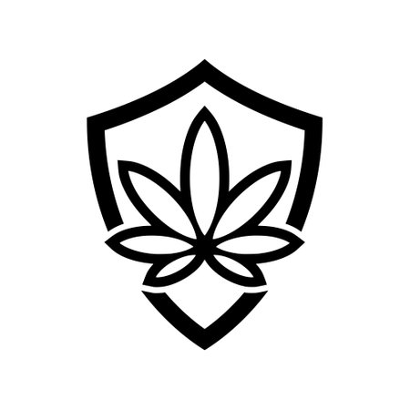 Shield and marijuana or cannabis leaf icon isolated on white backgroundのイラスト素材