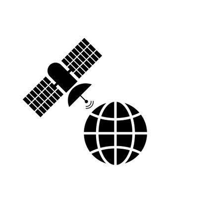Artificial satellites orbiting the planet Earth in outer space icon isolated on white backgroundのイラスト素材