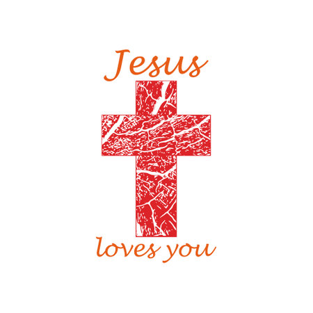 Christian cross and quote Jesus loves you icon isolated on white backgroundのイラスト素材