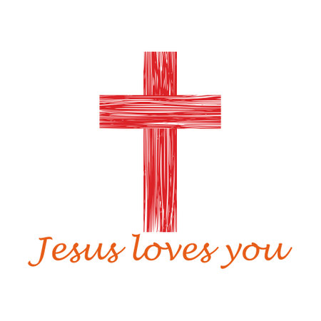 Christian cross and quote Jesus loves you icon isolated on white backgroundのイラスト素材