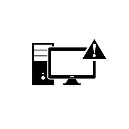 Computer alert. PC monitor and exclamation mark icon isolated on white backgroundのイラスト素材
