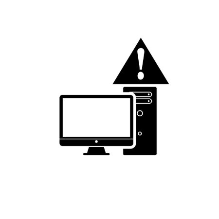 Computer alert. PC monitor and exclamation mark icon isolated on white backgroundのイラスト素材