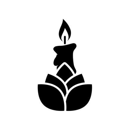 Candle and lotus flower icon isolated on white backgroundのイラスト素材
