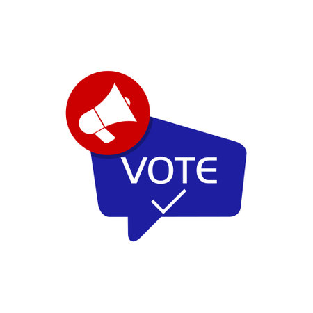 Vote word with check mark and megaphone icon isolated on white backgroundのイラスト素材