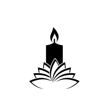 Candle and lotus flower icon isolated on white backgroundのイラスト素材