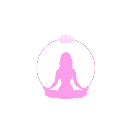 Women Yoga with lotus icon isolated on white backgroundのイラスト素材