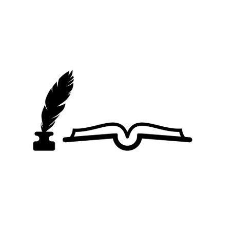 Old vintage open book and ink pen icon isolated on white backgroundのイラスト素材