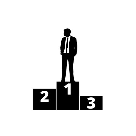 Winners business man on award pedestal icon isolated on white backgroundのイラスト素材