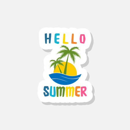 Hello Summer text lettering isolated on gray backgroundのイラスト素材
