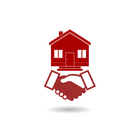 House buying handshake glyph icon with shadowのイラスト素材