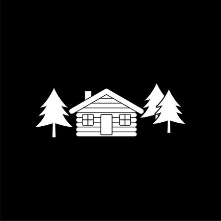 Wood house icon for web design isolated on dark backgroundのイラスト素材