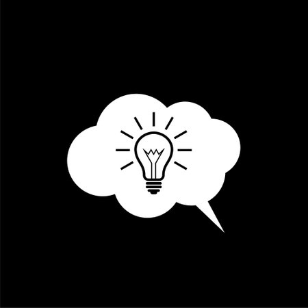 Idea thinking cloud bubble with lightbulb icon isolated on dark backgroundのイラスト素材